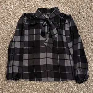 Ann Taylor Factory Black and White Blouse With Necktie M Petite